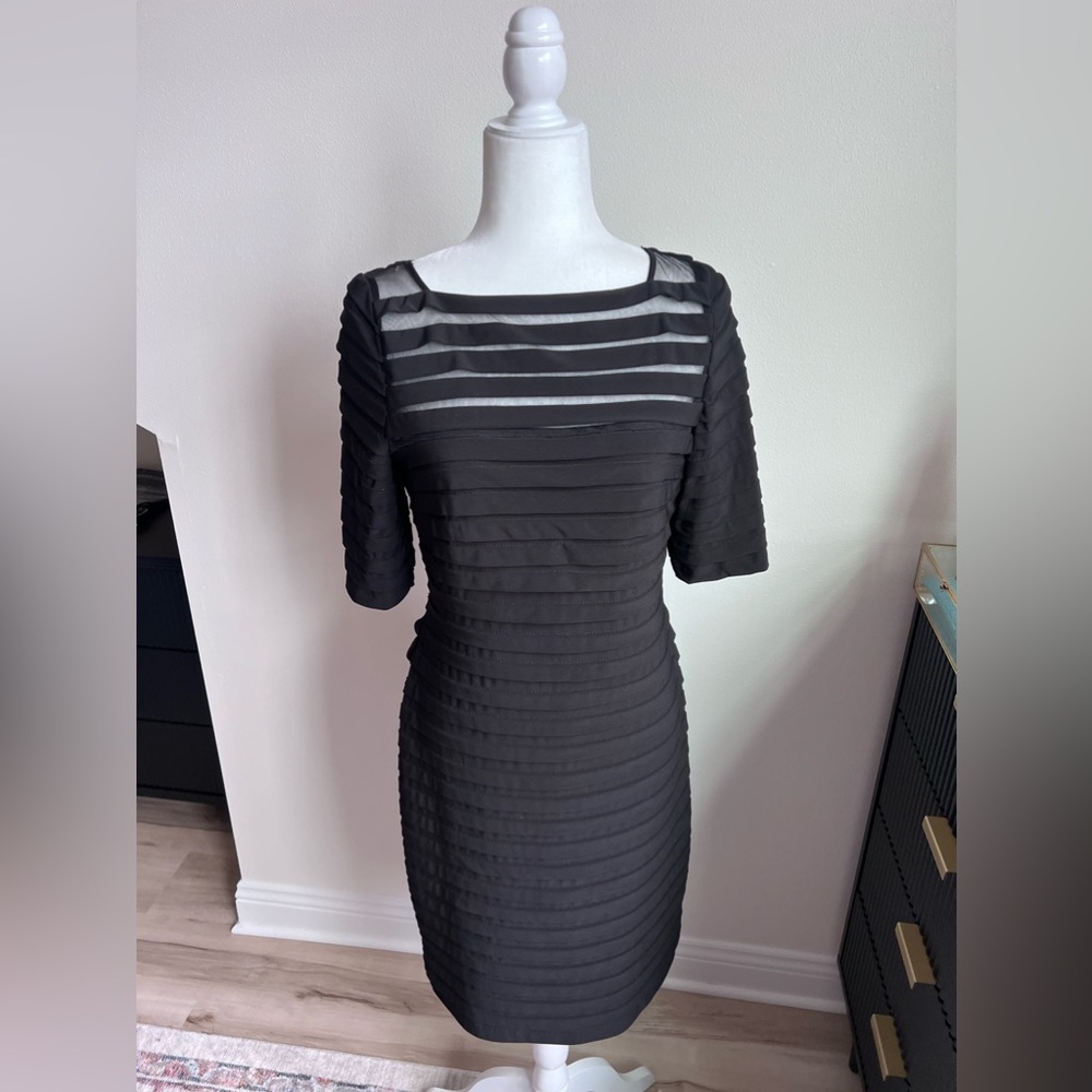 Adrianna Papell 3/4 sleeve black midi dress